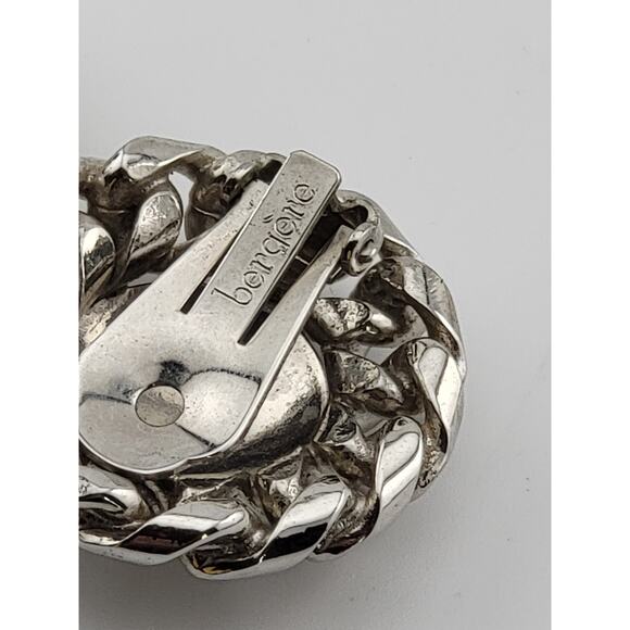 Vintage Bergere Silver Tone Clip On Earrings 1" Rope Wreath Design - Picture 5 of 5